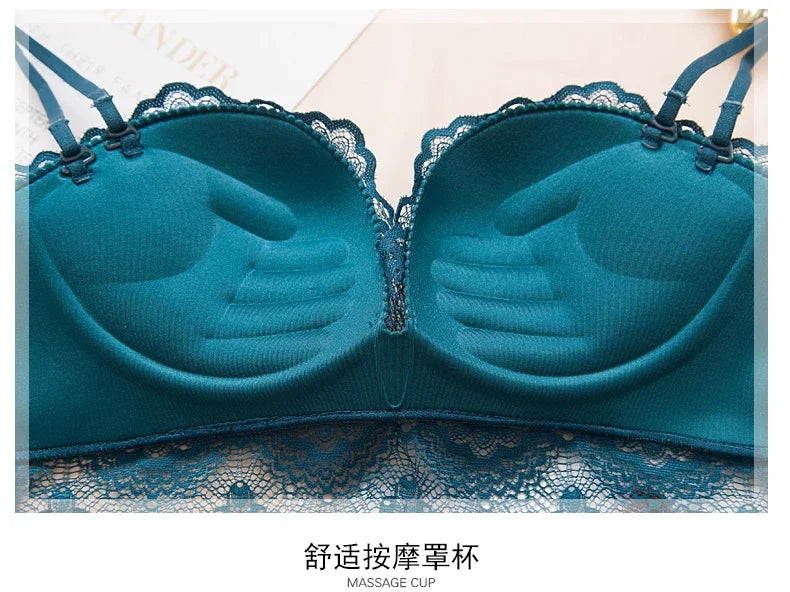 Sexy Push Up Bra Lingerie Set - Comfortable Wireless Lace Underwear, Massage Palm Cup for Lift, 75C/80C/85C