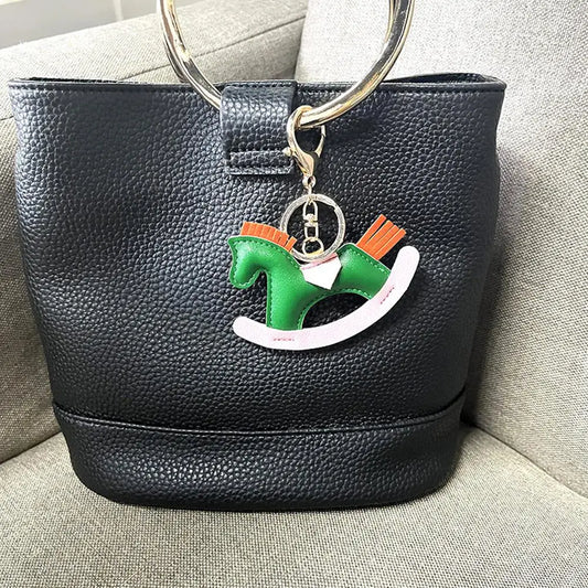 Cartoon Pony Rocking Horses Keyring Women Leather Charms Bag Pendant KeyChain Cute Animal Ornament Accessories Decoration Gift
