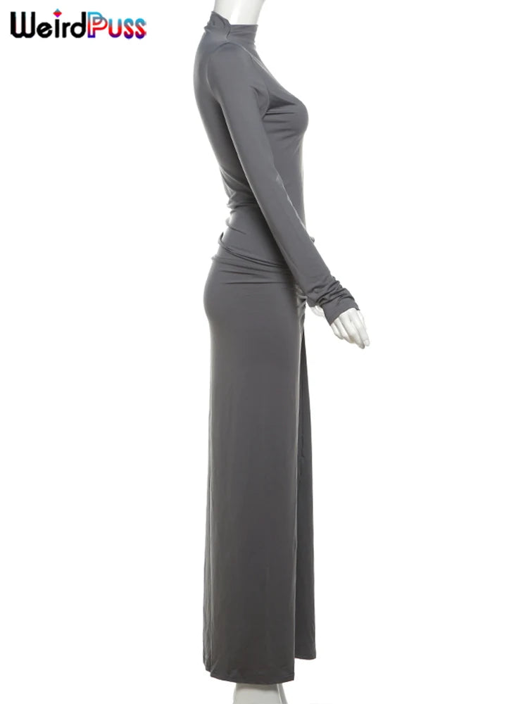 Women’s Ruched Long‑Sleeve Bodycon Dress – O‑Neck Slim Fit Hipster Pleated Autumn Classic