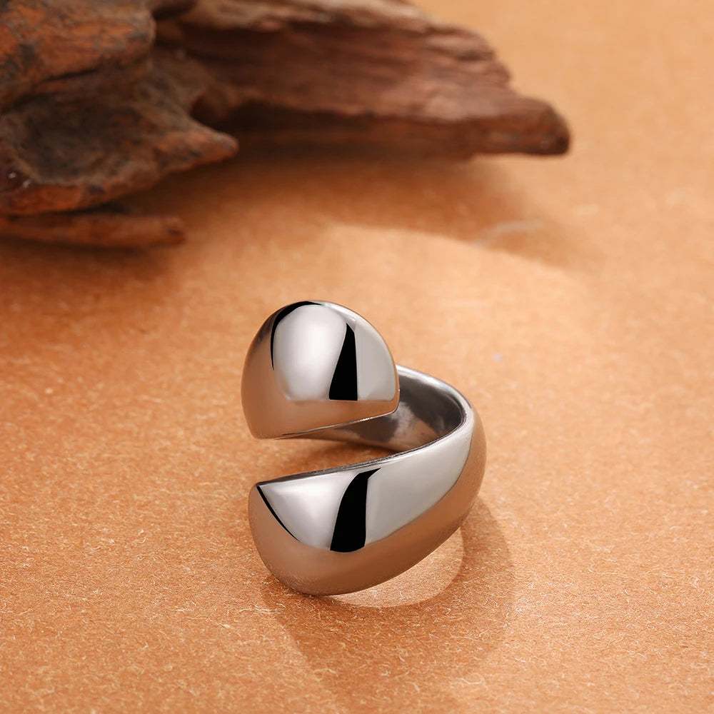 Vintage Stainless Steel Rings for Women Punk Chunky Irregular Smooth Adjustable Open Ring Jewelry Weddings Gifts