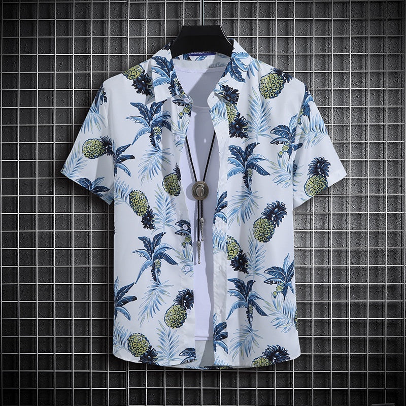 Men’s Summer Printed Short‑Sleeve Shirt – Thin Beachwear Turtle‑Neck / Polo Casual Top