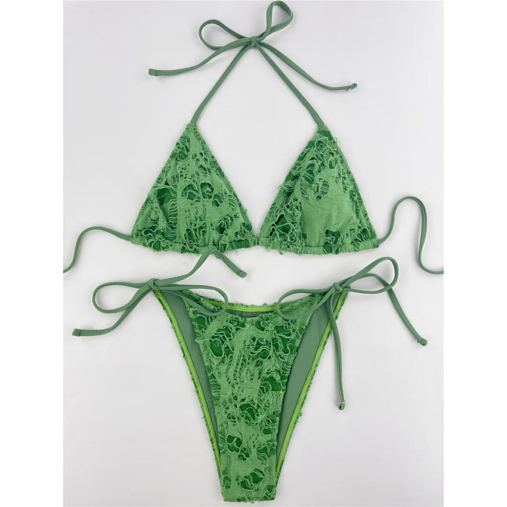 2026 Women’s Sexy Halter High‑Leg Strappy Bikini — Two‑Piece Swimwear Bather Set (V4501)