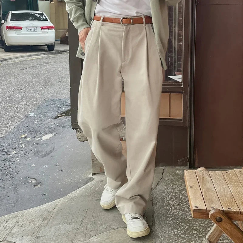 Men’s Vintage Pleated Straight‑Leg Suit Trousers