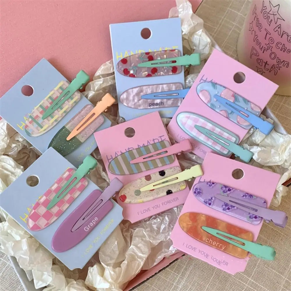 Geometry Traceless Hairpin Cute Cherry Bangs Clip Fruit Hairpin Duckbill Clip Korean Style Makeup Hair Clip Kids