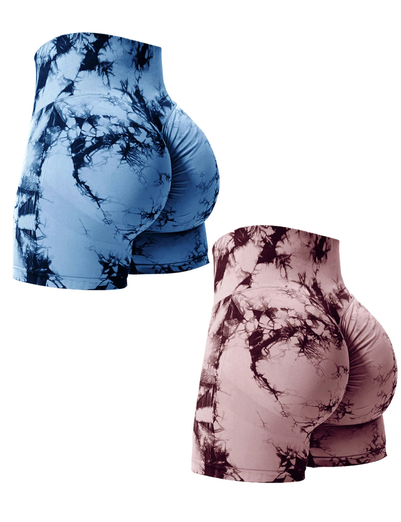 Women’s Tie‑Dye High‑Waist Seamless Gym Shorts – 2PCS Stretch Fitness Shorts, Butt‑Enhancing, Skinny Sport Style