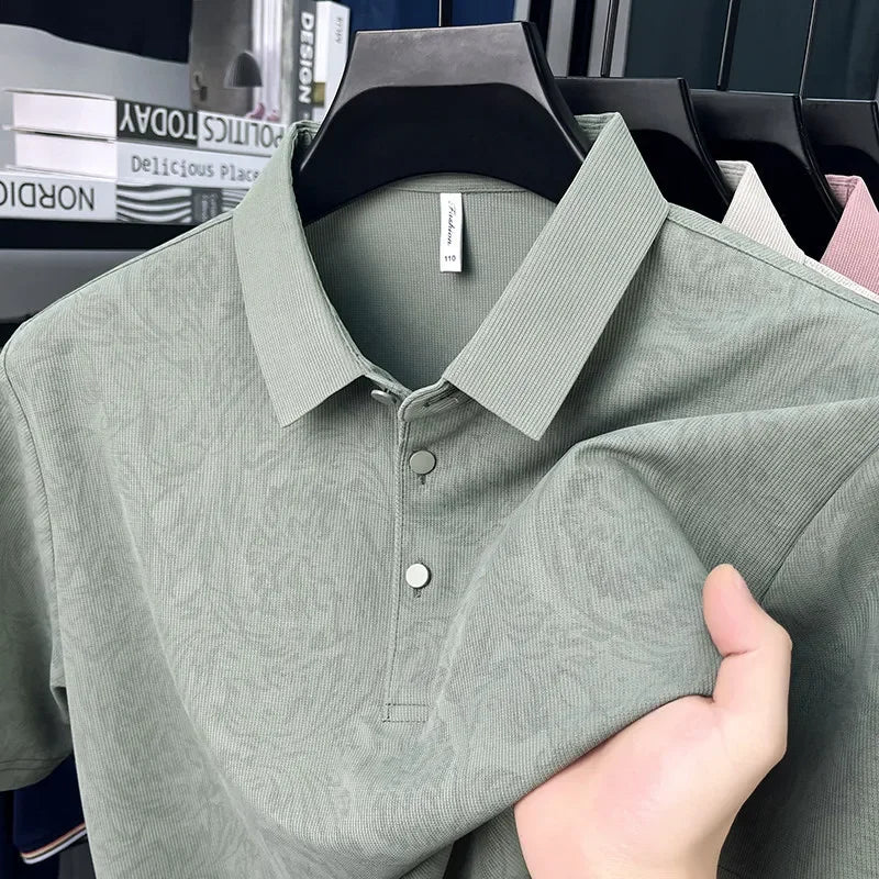 New Men's Business Casual Short Sleeved Shirt Solid Color Polo Shirt Fashionable Breathable Comfortable Versatile Top