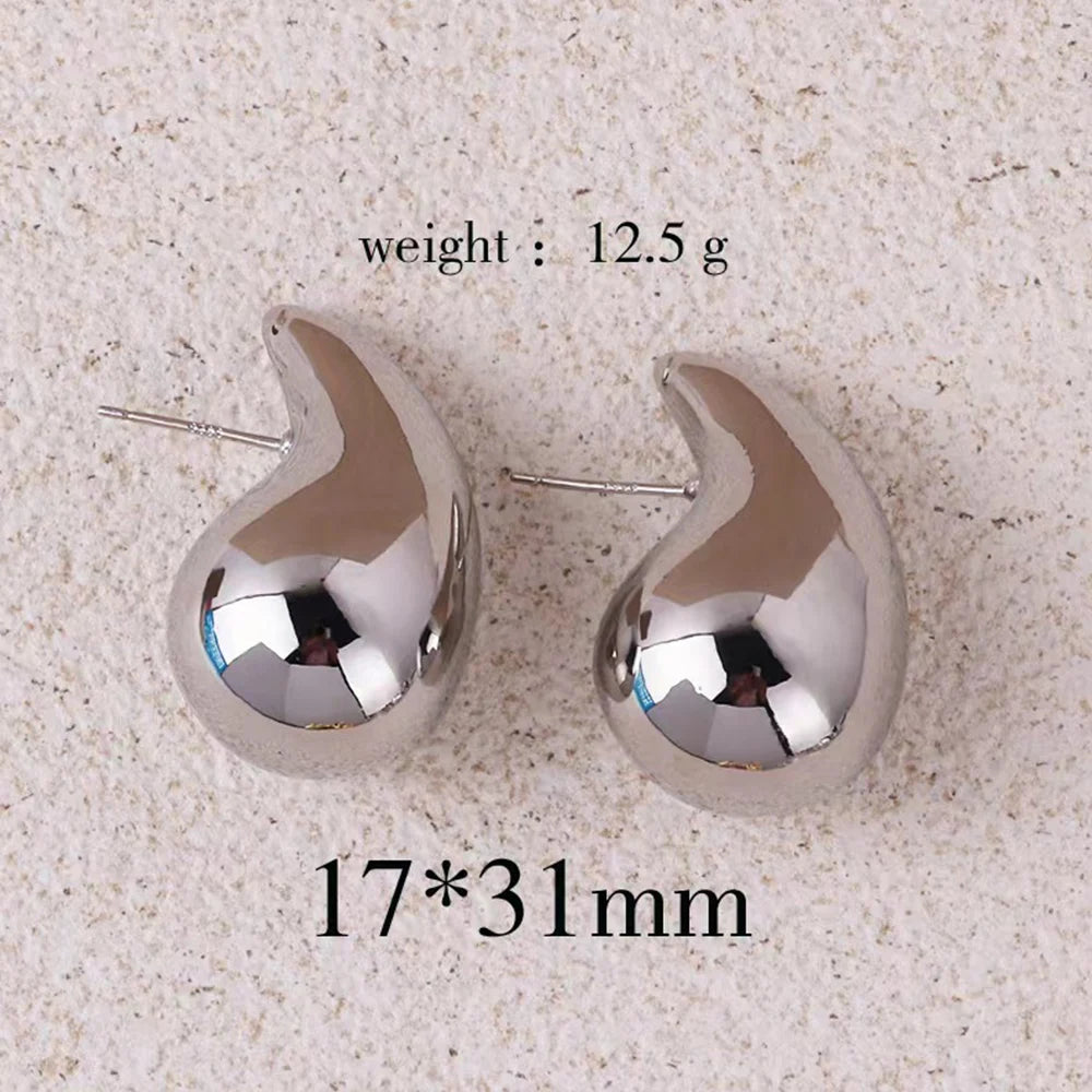 Gold Color Water Drop Earring Stud Simple Design Ins Women Post Earrings 3 Size Available Silver Color Big Surface Girls Jewelry