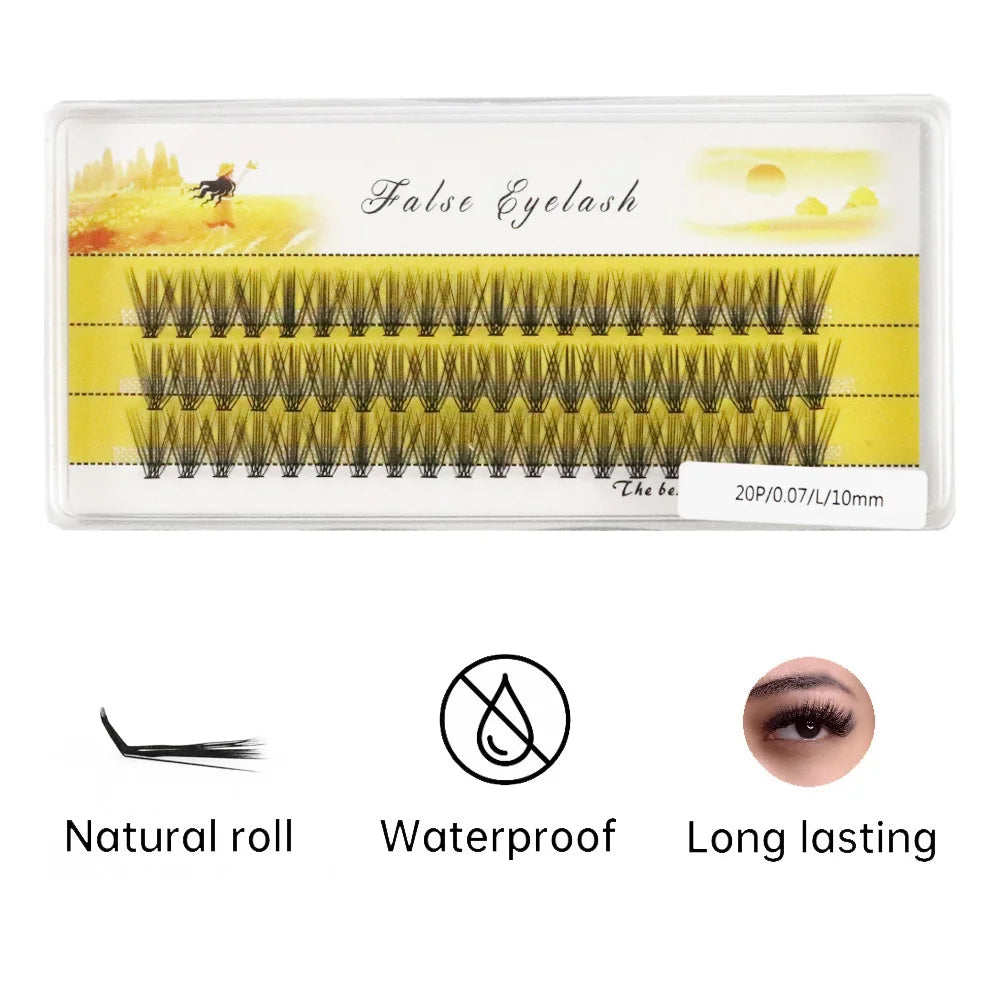 20D L‑Type Cluster Eyelash Extensions – 3D Natural Russian Volume Fans (60 Bundles per Box)