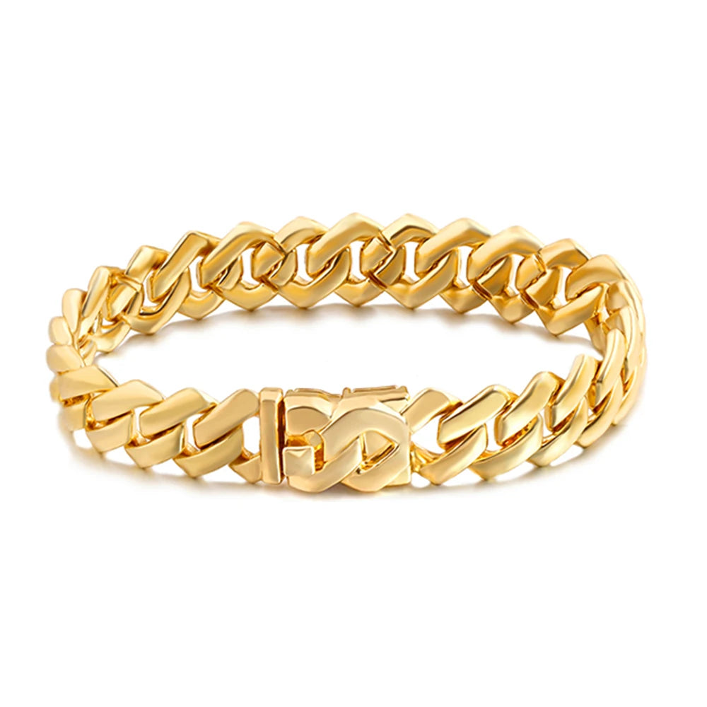 1Pcs 13/14MM Cuban Chain Bracelet for Men Women Prong Miami Rhinestones Cuban Bracelets Wristband Hiphop Gifts Jewelry