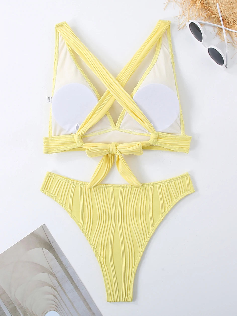 Sexy Criss‑Cross Tie‑Back Bikini