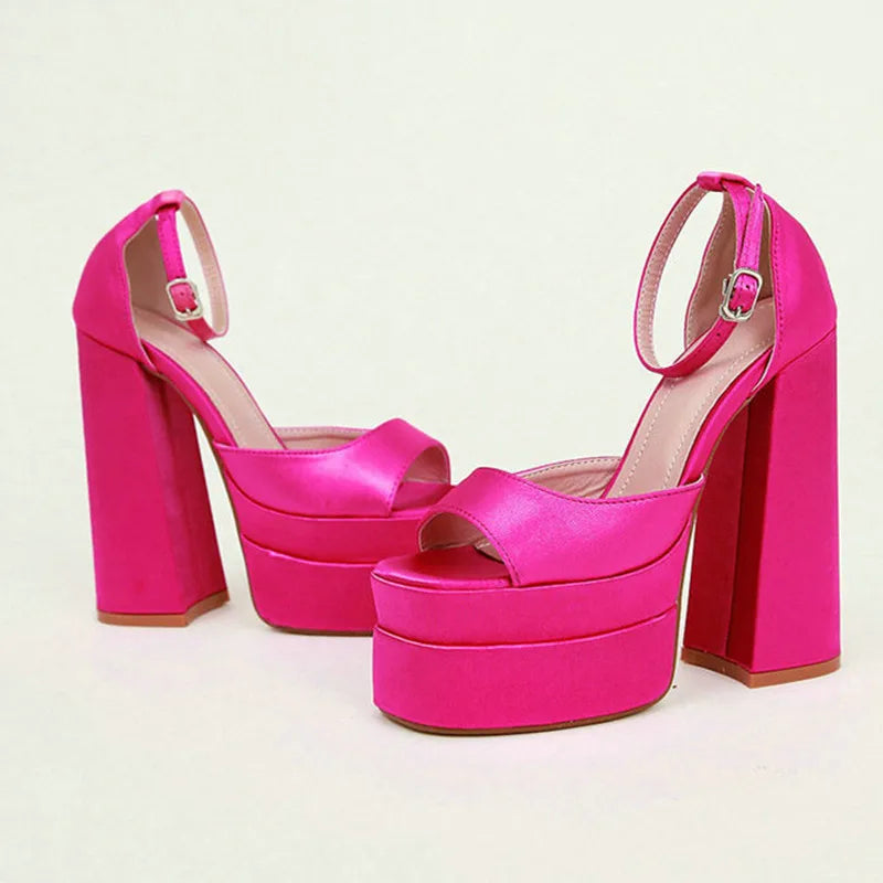 Summer Square‑Head Satin High Heels