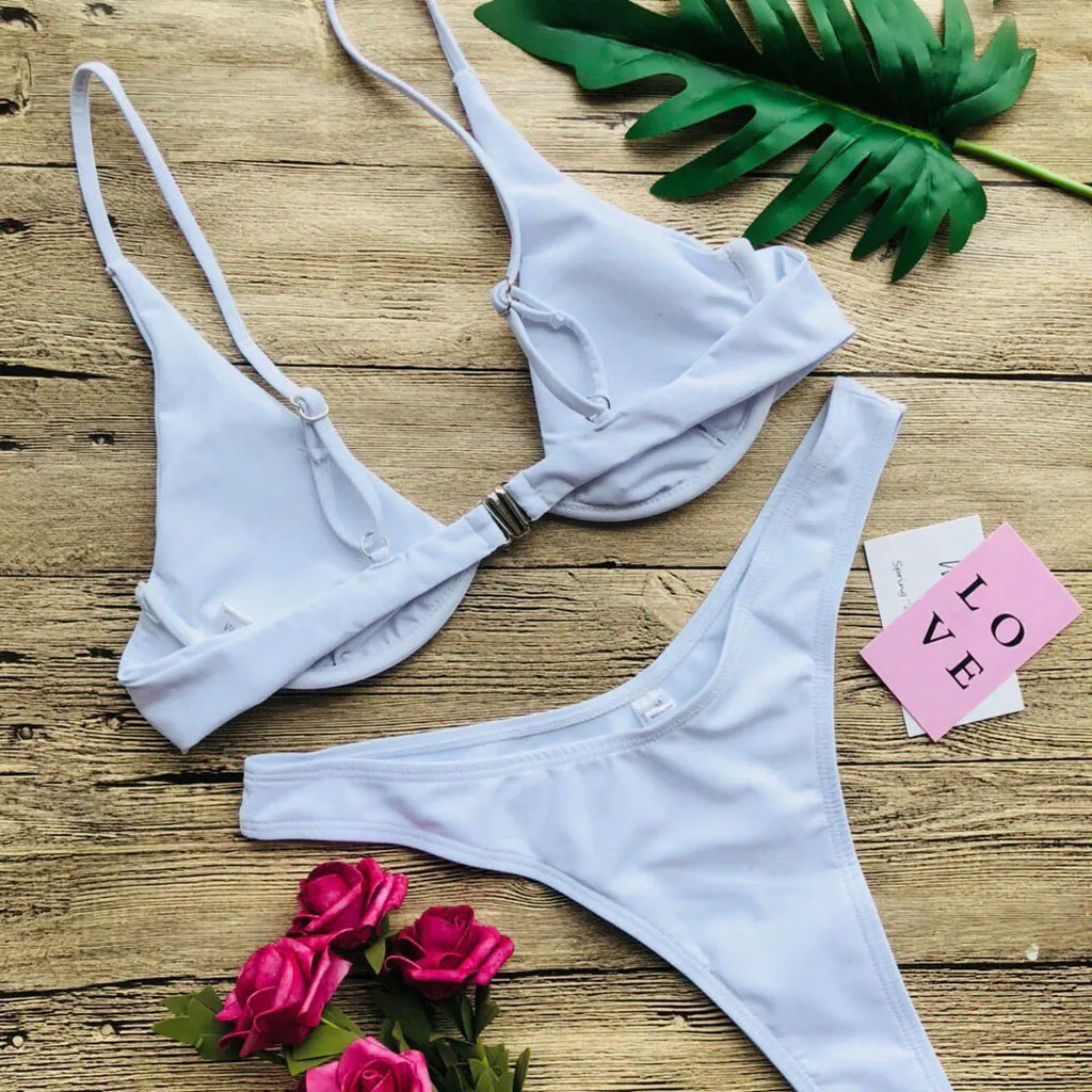 Women’s V‑Bar Underwire Bikini – V‑Shape Wire Two‑Piece Swimsuit S–XL (V439)