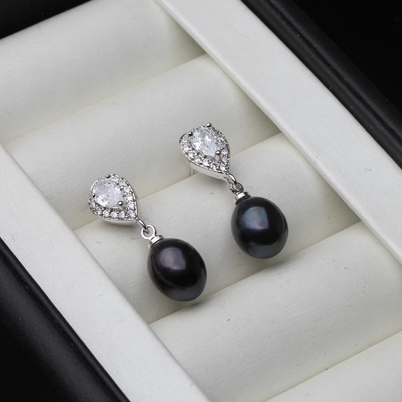 Real Freshwater Pearl Earring 925 Silver,Wedding Natural Pearl Earring Drop Women Daughter Birthday Gift White Pink