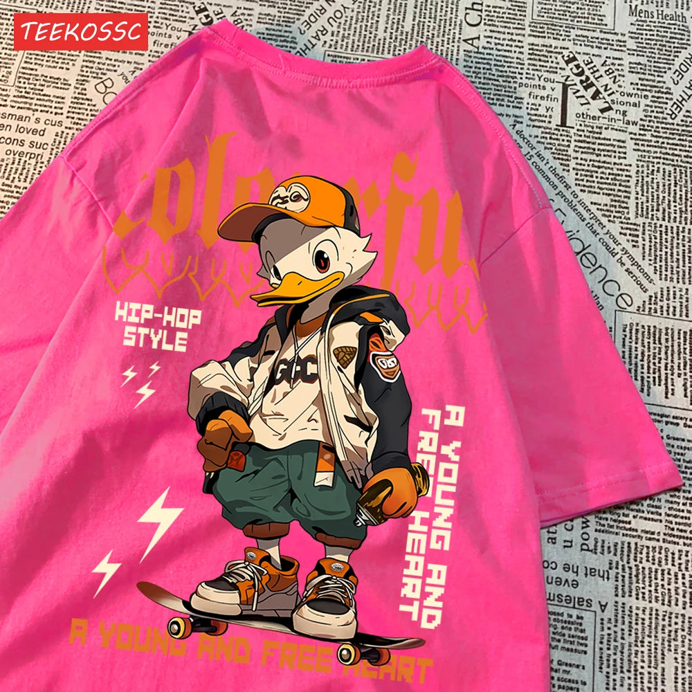 Handsome And Cool Duck Pattern Printing T-Shirt Cotton Fashion T-Shirt Women'S Trendy Cool Clothes Breathable Cartoon Tees