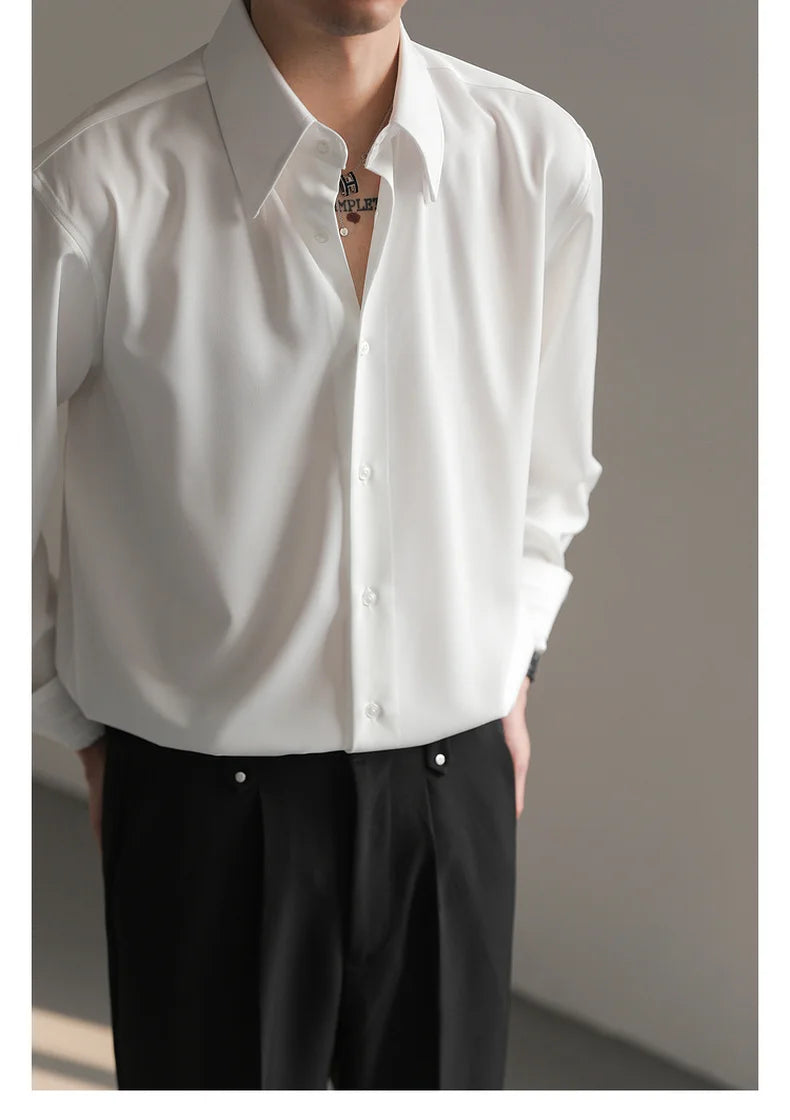 Korean Loose Ice‑Silk Shirt