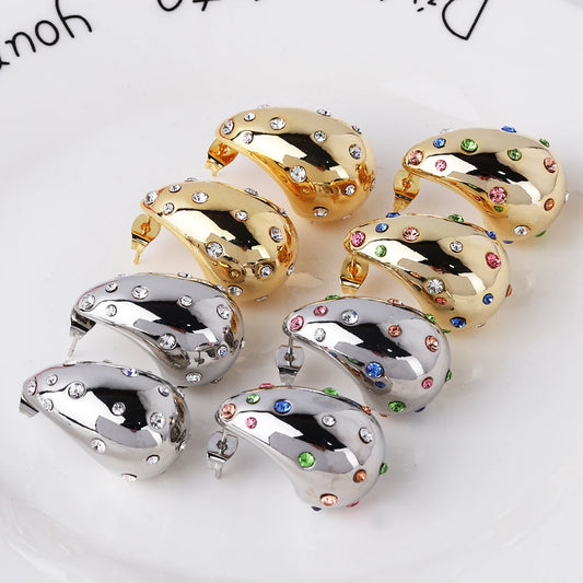 Waterproof 18K PVD Gold Teardrop Stud Earrings — Stainless Steel Inlay Bead Elegant Drop Earrings for Women