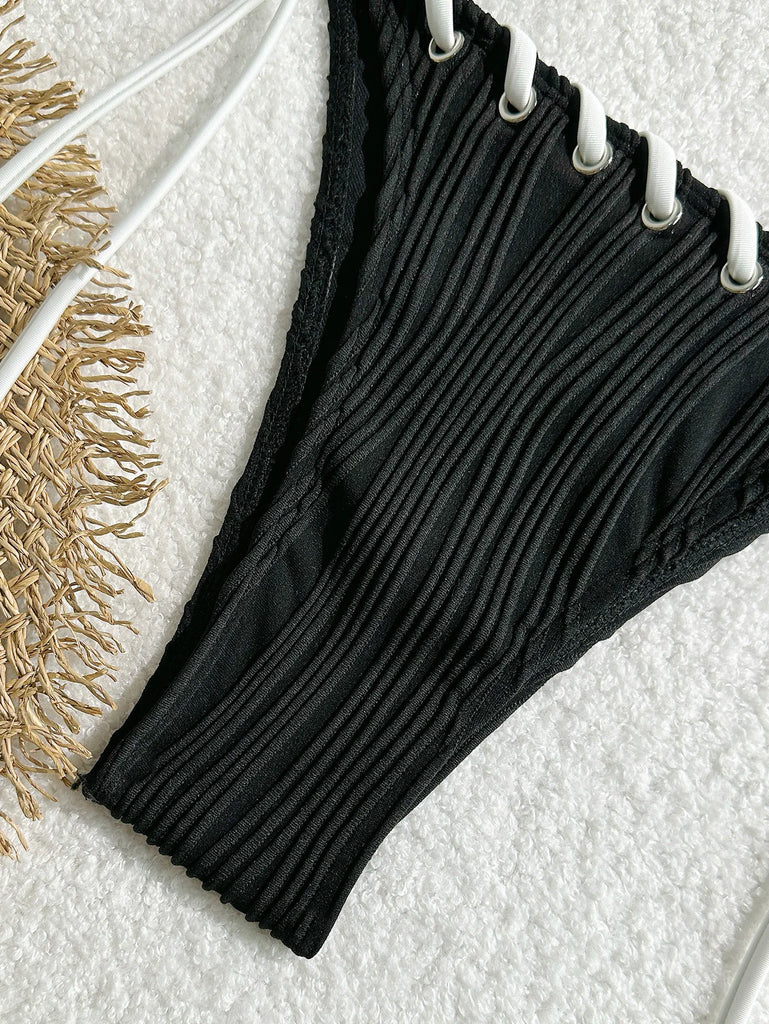 Halter Wrinkled Weave Bikini Set Women Swimwear Female Swimsuit Two Pieces Bikini Set Brazilian Bathing Suit Swim Beach Wear
