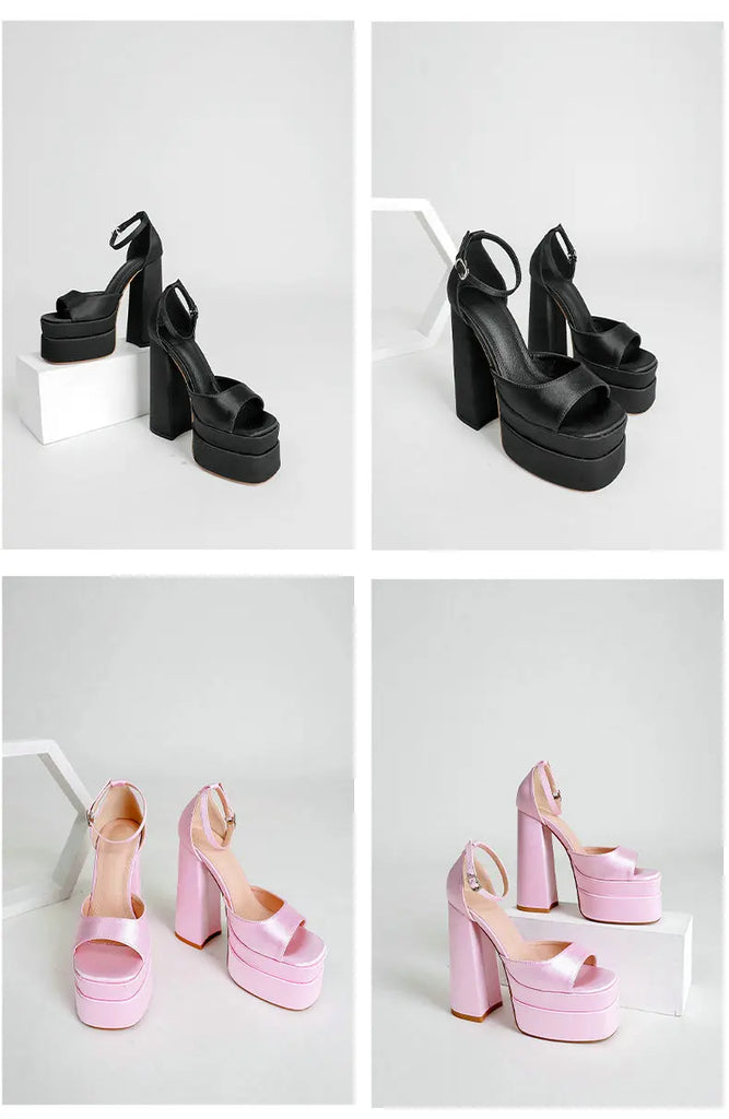 Summer Square‑Head Satin High Heels