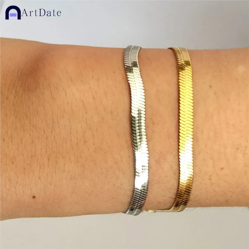 Minimalist 16+5cm Classic Snake Chain Bracelet Gold Color Width 2/3/4MM Stainless Steel Chain Bracelet For Women Jewelry Gift