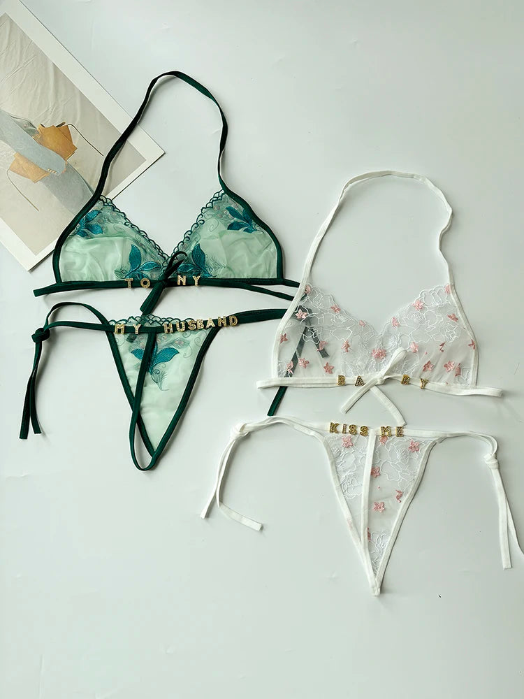 Custom Name Crystal Letter Lace Lingerie Set