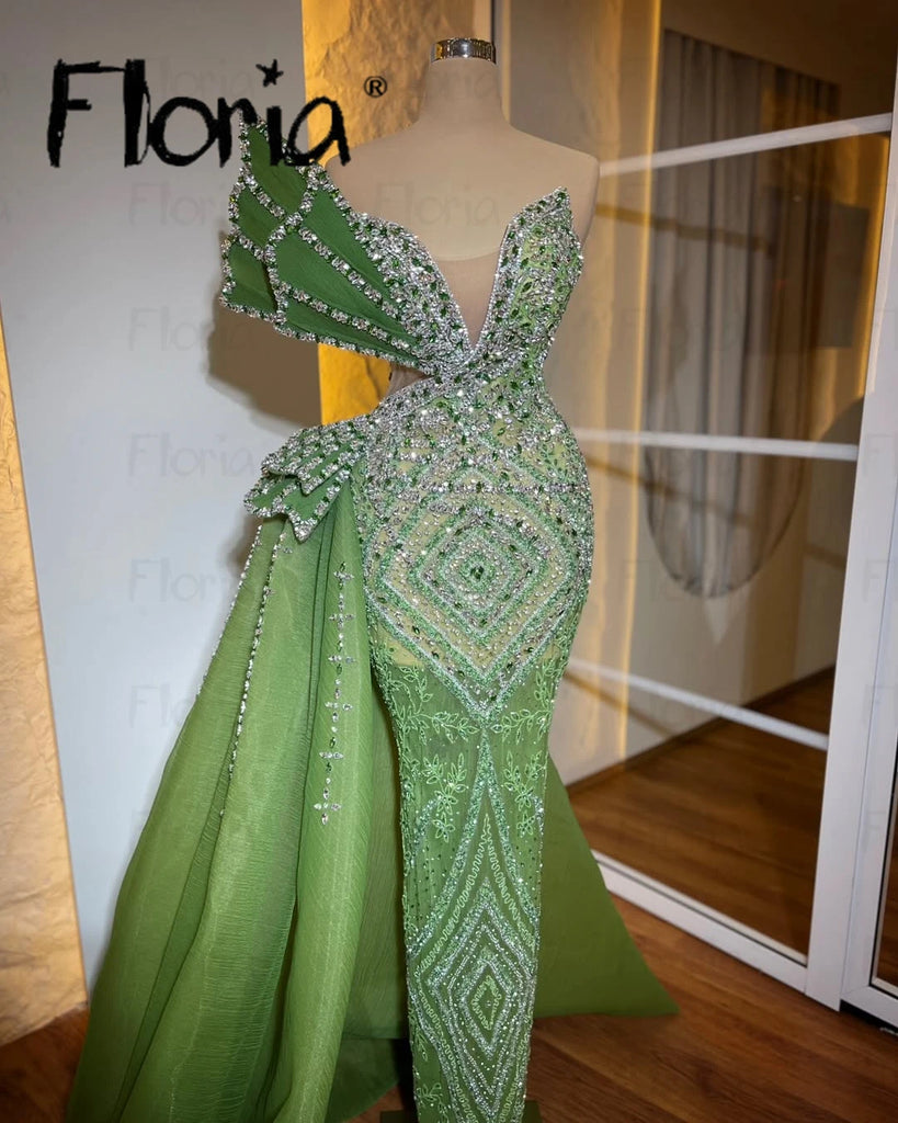 Luxury Mint Green Beaded Evening Dress