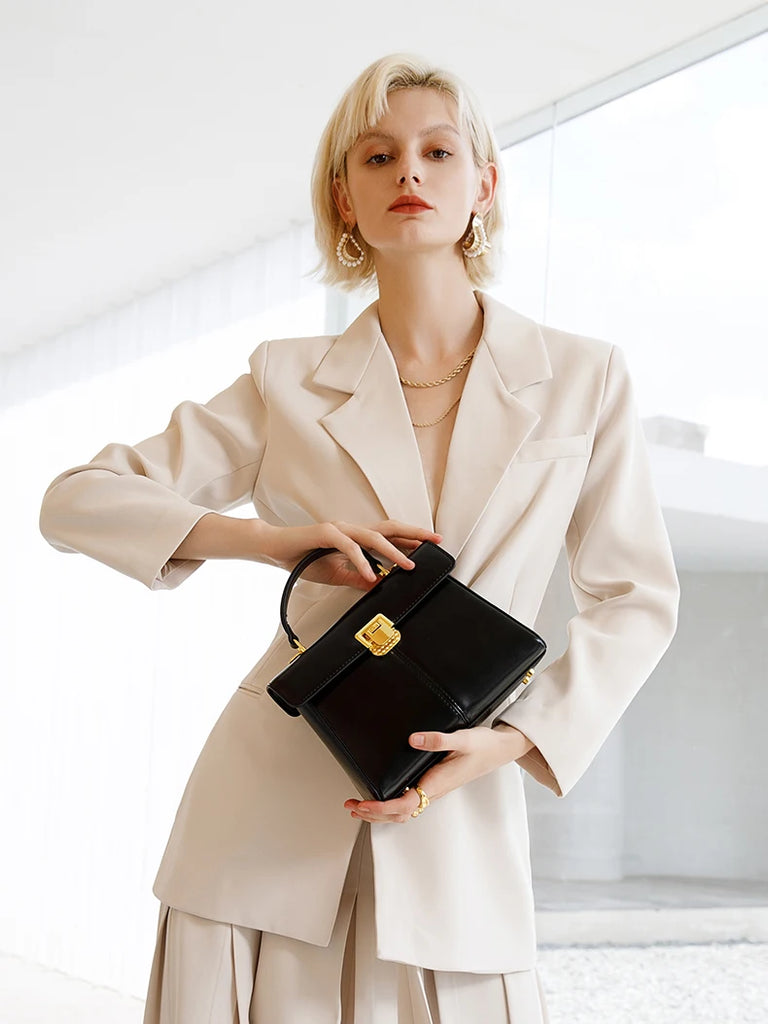ITAMOOD Genuine Leather Handbag with Scarf | Luxury Designer Trendy Shoulder Bag Solid Color Commuting Bag | bags for women gift