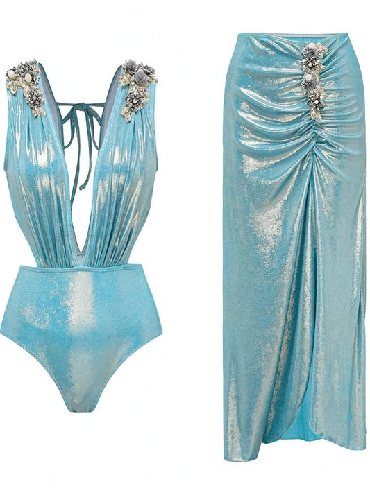 Women’s Printed Ruffle Splice Bikini Bodysuit with Skirt — Summer Beach Cover‑Up Holiday Swimwear Outfit