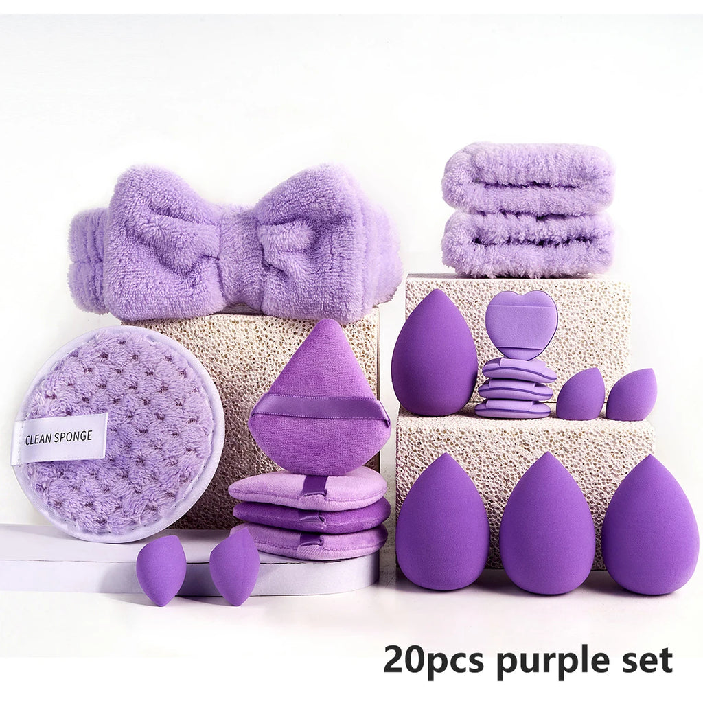 Makeup Brushes and Sponges Set, Brown Makeup Puff, Beauty Egg, Headband, Wristband Remover Kit, Makeup Tool, Gift, 20/40