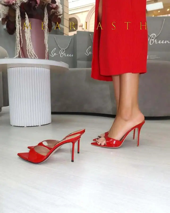 Red Patent Leather High‑Heel Mules for Women