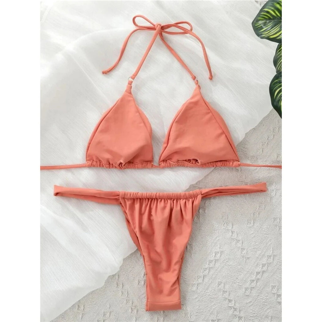 Women’s Halter High‑Leg Bikini Set – Sexy Two‑Piece Swimsuit in 14 Colors, V4010 Summer Beachwear