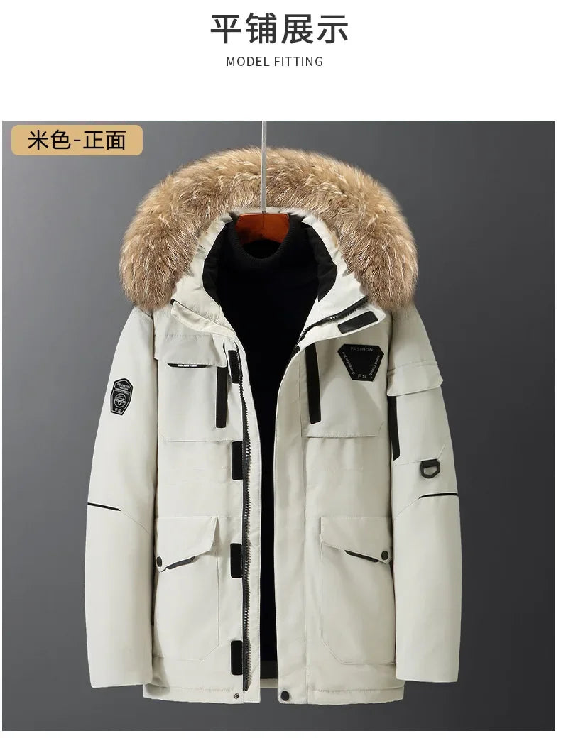 New Winter Men Hooded Fur Collar Puffer Jackets Duck Down Coats Quality Male Casual Warm Parkas Windproof Waterproof Coats 4XL