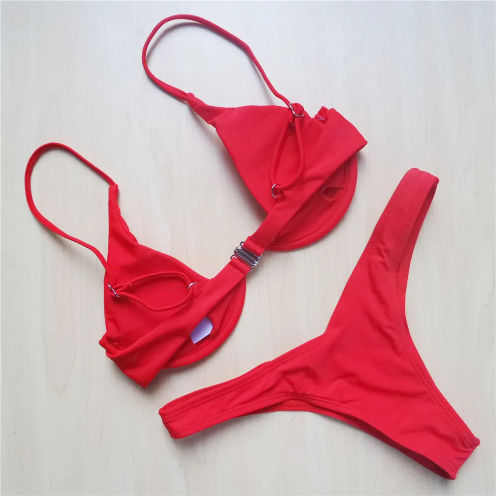 Women’s V‑Bar Underwire Bikini – V‑Shape Wire Two‑Piece Swimsuit S–XL (V439)