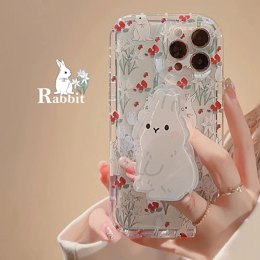 Phone Case For Samsung A33 A53 A23 A13 A34 A54 A24 A14 A04 A04E A32 A52 A22 A12 A72 A05 A15 A55 Cute Rabbit Grip Holder Cover