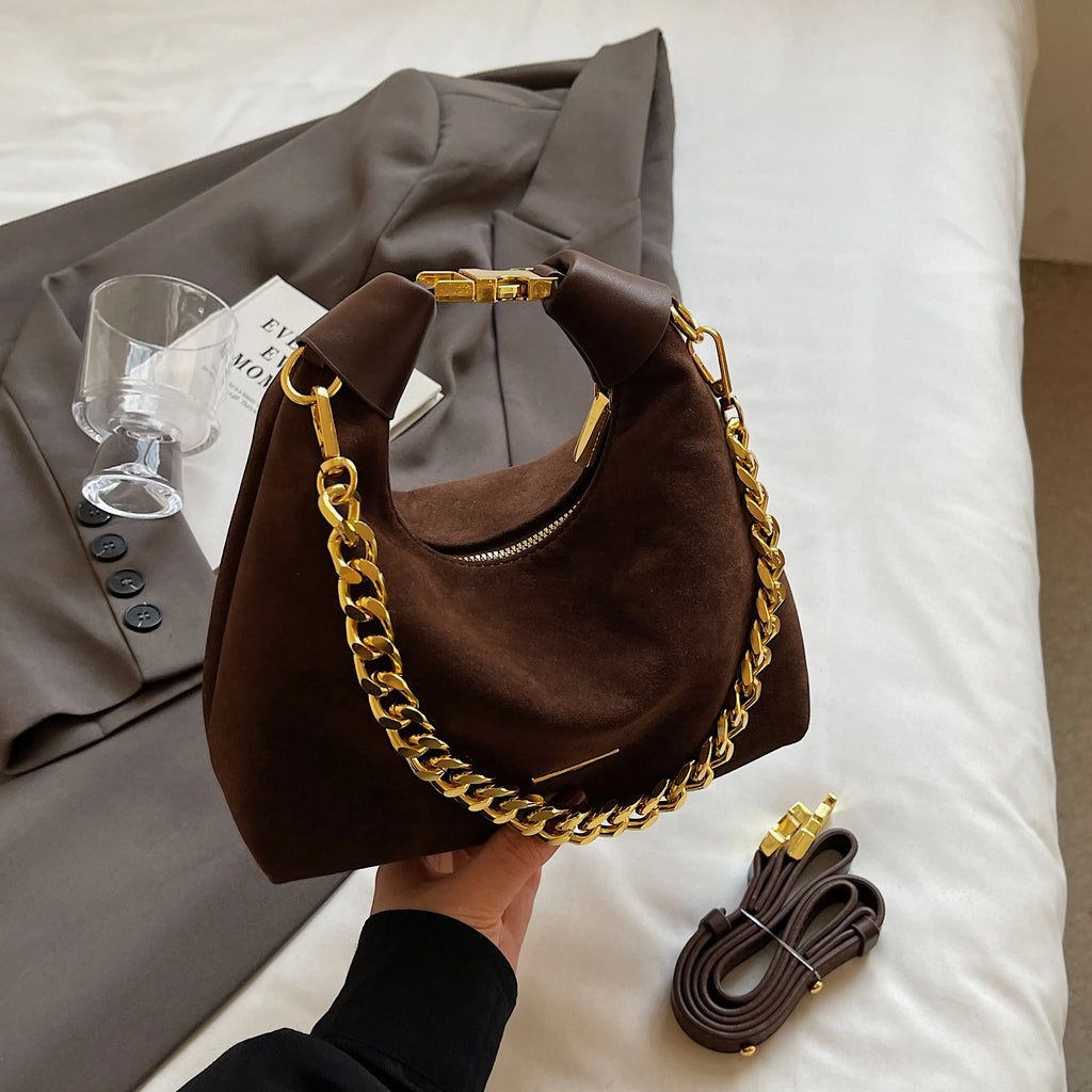 Fashion Frosted Retro Moon Bag chain tote bucket bag with simple shoulder bag