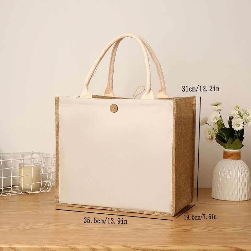 New linen handbags large capacity jute handbags imitation linen shopping bag travel organizer picnic bag