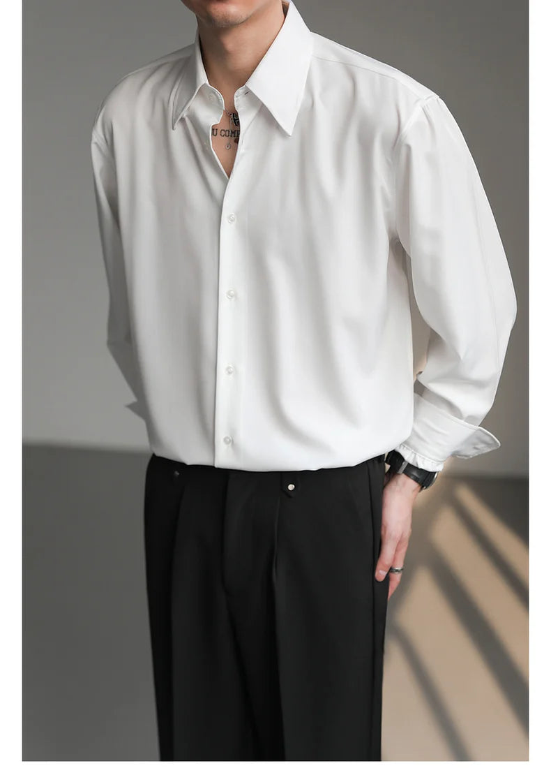 Korean Loose Ice‑Silk Shirt