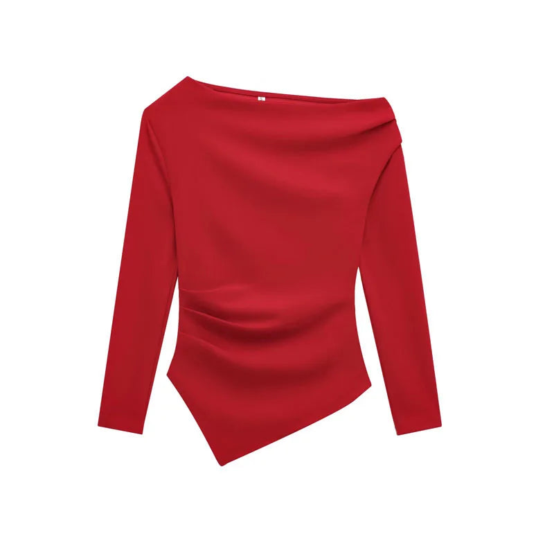 Women’s One‑Shoulder Asymmetrical Long‑Sleeve Y2K Top – HXAO Off‑Shoulder Summer T‑Shirt