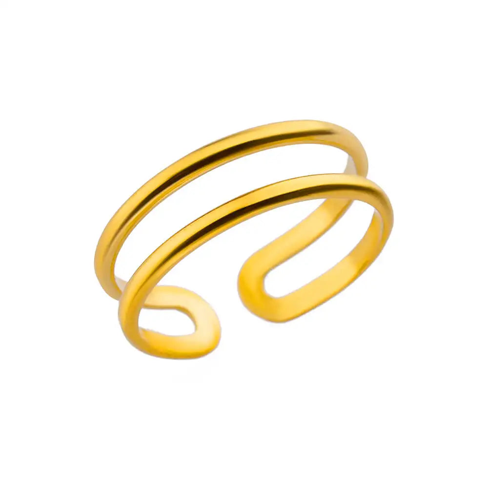 Minimalist Textured Stainless Steel Geometric Rings – Gold Open Adjustable Couple Ring for Women & Men
