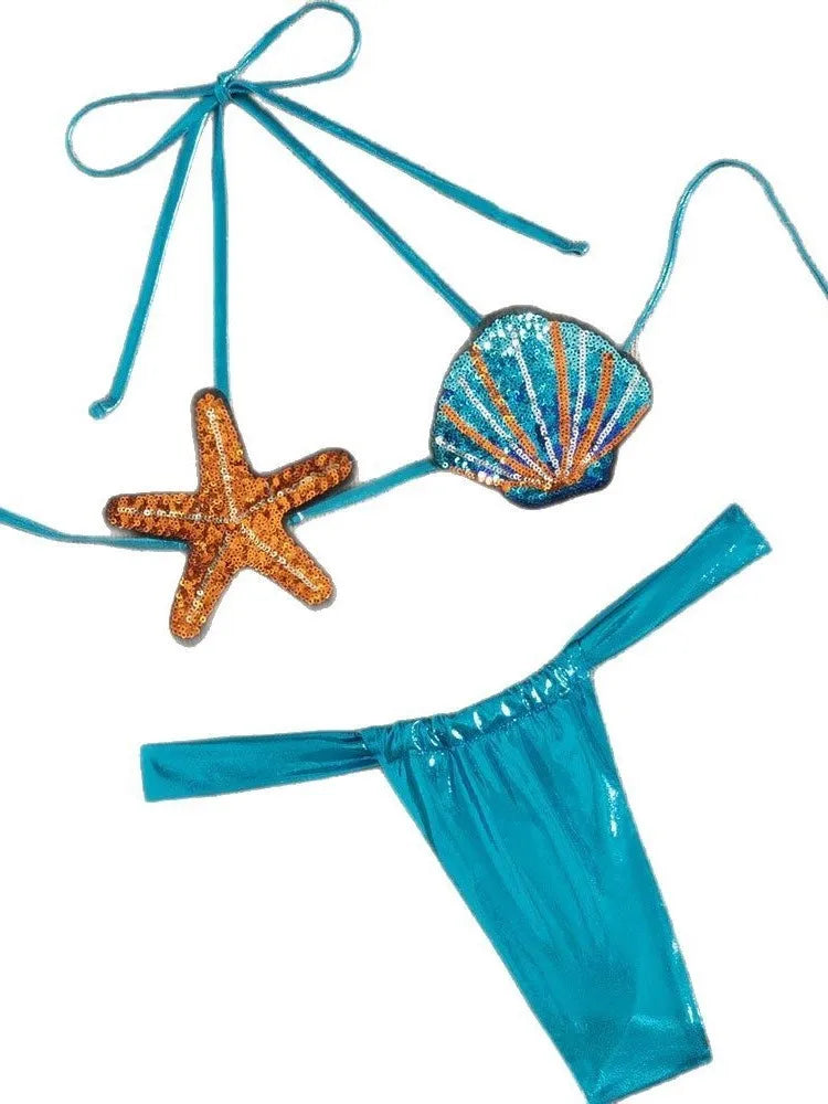 2025 New Sexy Low Waisted Bikini Set Swimsuit Starfish Swimwear Women Solid Strappy Beachwear Bathing Suits Brazilian Biquini