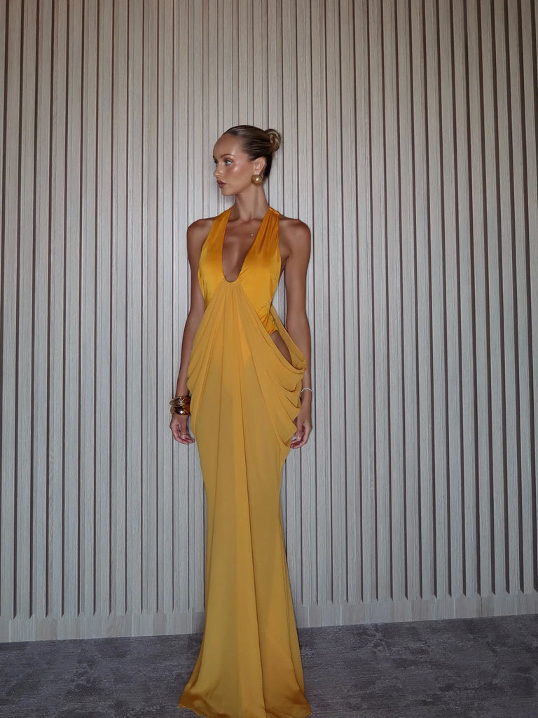 Maxi Dress Halter Sleeveless Dress Cut Out Dresses Women Ruffle Mesh Semi Backless Dress Summer Party Evening Female