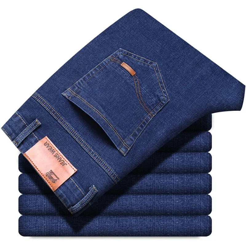 Straight‑Leg Micro‑Elastic Jeans
