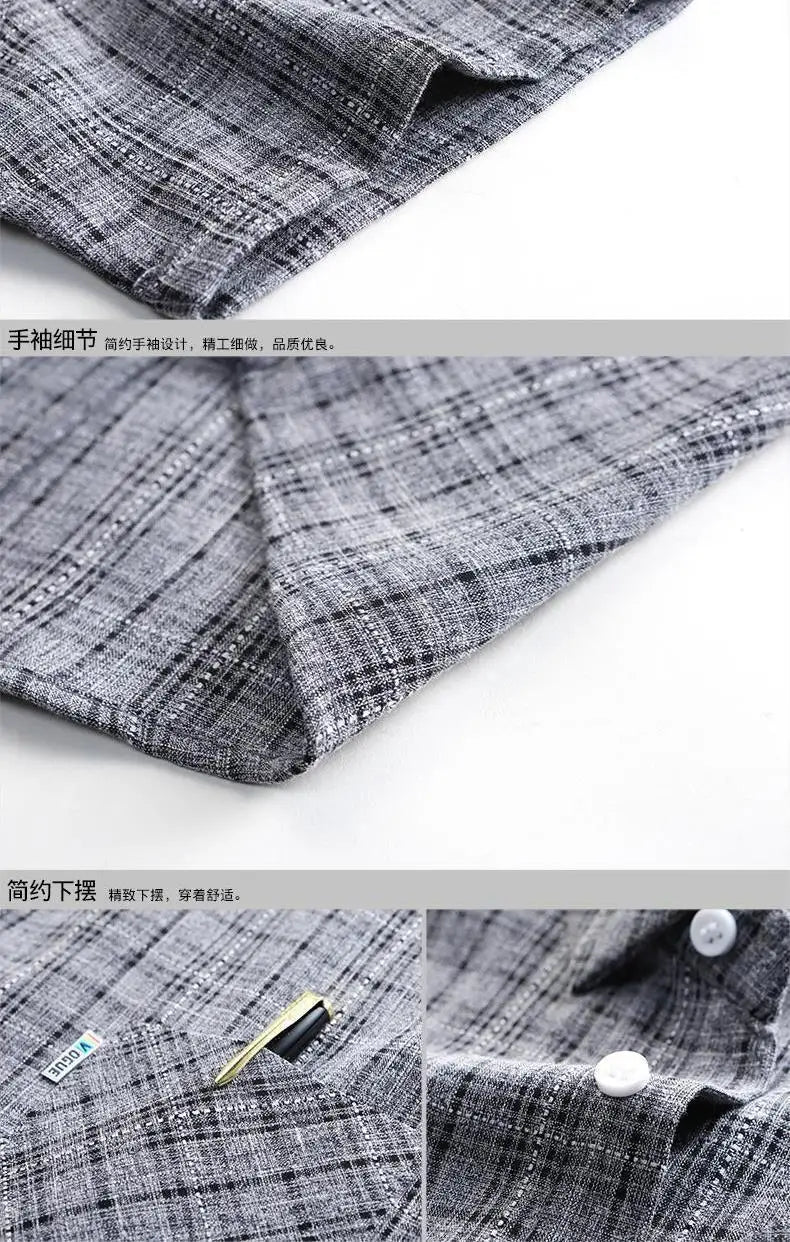 Grey Plaid Short‑Sleeve Button‑Down Shirt