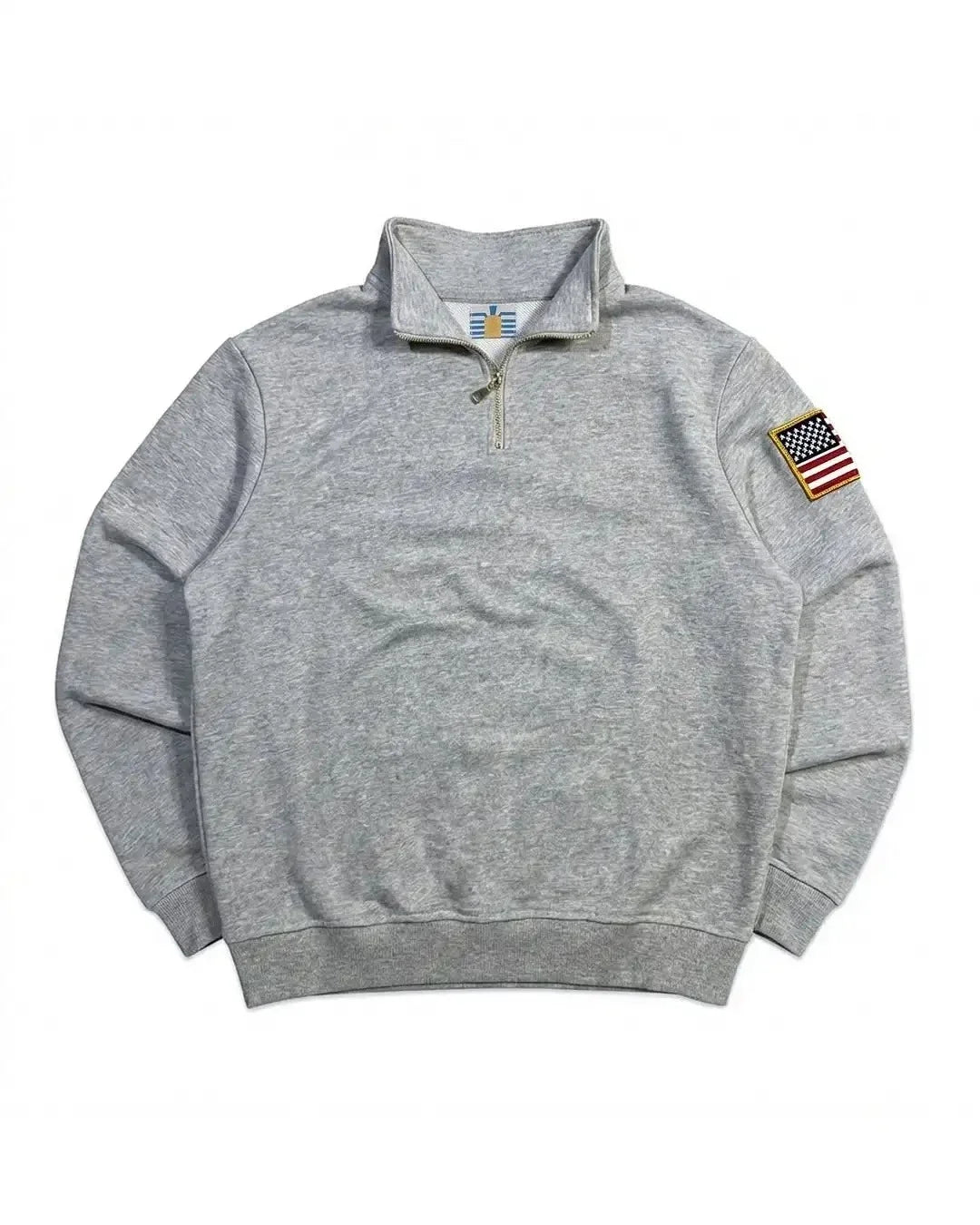 Y2K American Flag Embroider Hoodies Quarter Zip Sweatshirts Men Navy Blue White Pullover Patch Sleeve Streetwear Casual Sweater