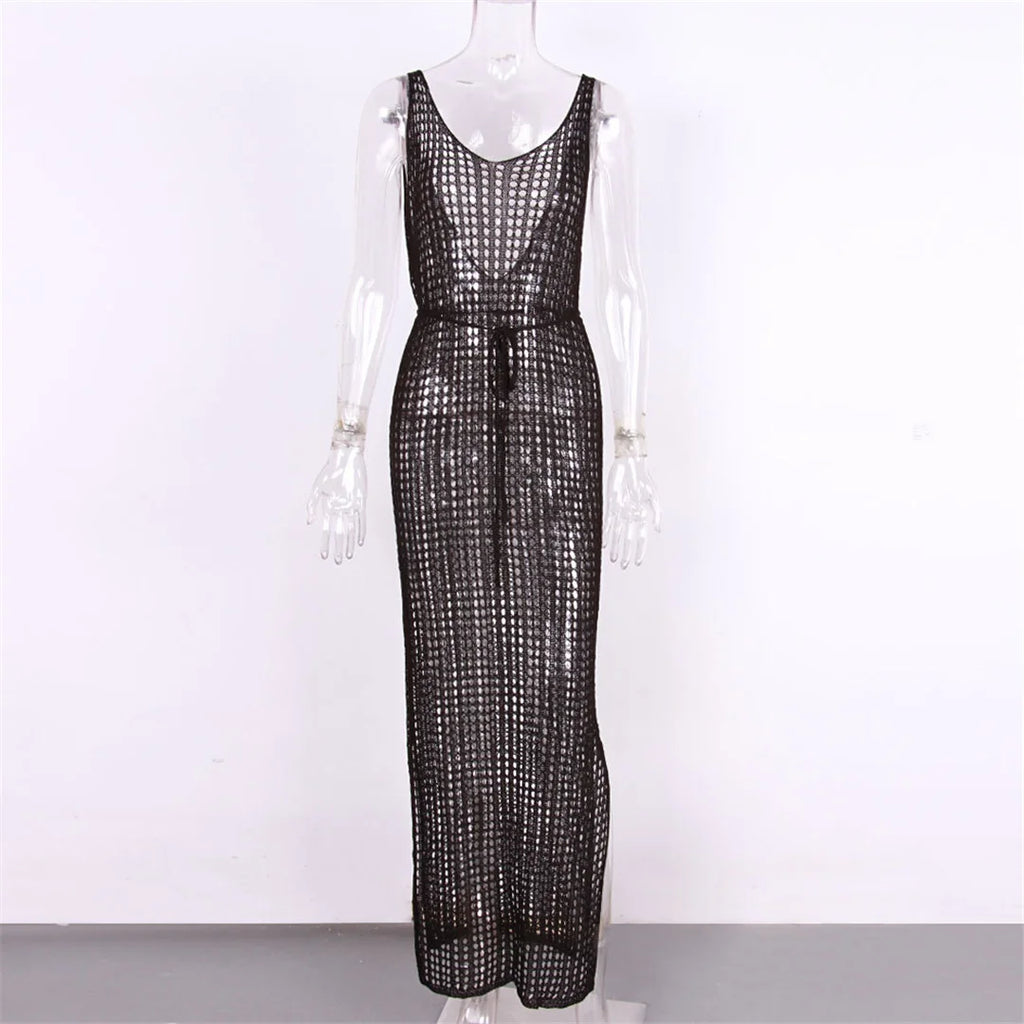 Women’s Backless Hollow‑Out Crochet Beach Cover‑Up