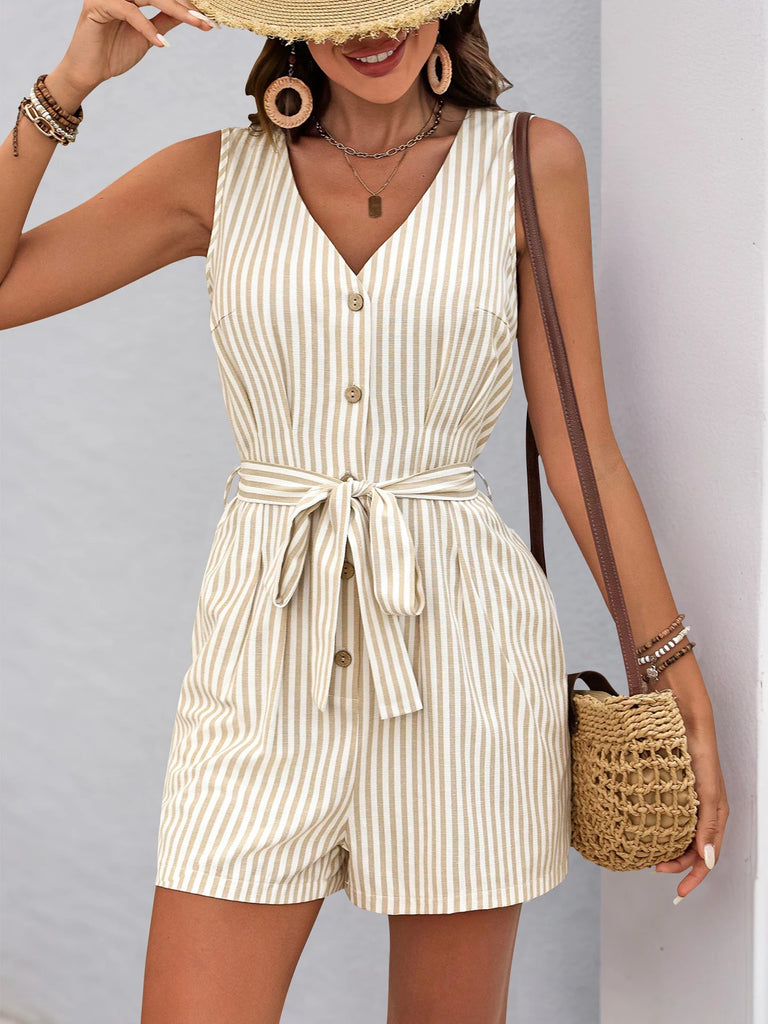 Europe and the United States summer hot selling new striped simple casual one-piece shorts woman