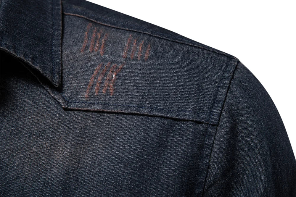 Men’s Elastic Cotton Denim Shirt – Slim‑Fit Long‑Sleeve Cowboy Western Casual Top | AIOPESON Designer Style