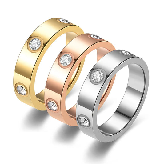 Unisex Stainless Steel Diamond Ring – Classic Fashion Accessory for Men & Women (Sizes 5–11)