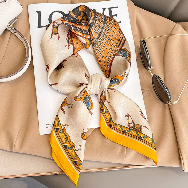 Luxury Brand Square Silk Scarf Women Hairband Design Printed Small Satin Shawls Foulard Neckerchief Female Headbands Bandana