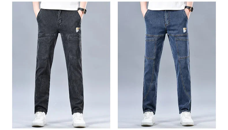 Multi‑Pocket Stretch Denim Jeans