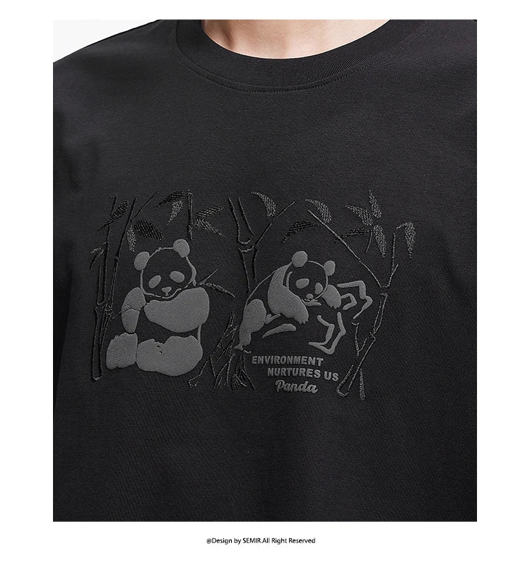Semir Short Sleeve T-Shirt Men 2025 New Summer Cool Feeling Panda Print Embroidered Loose Top for Trendy and Comfortable Style